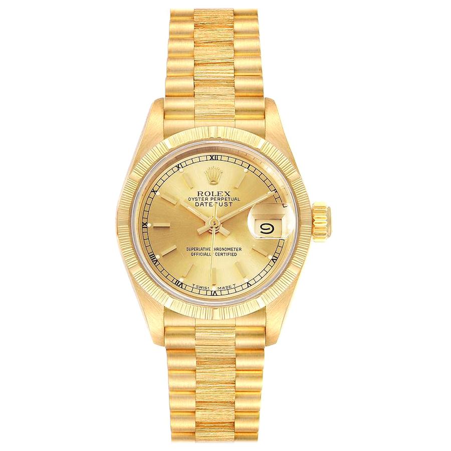 Rolex President Datejust 18 Karat Yellow Gold Ladies Watch 69278 Box Papers For Sale