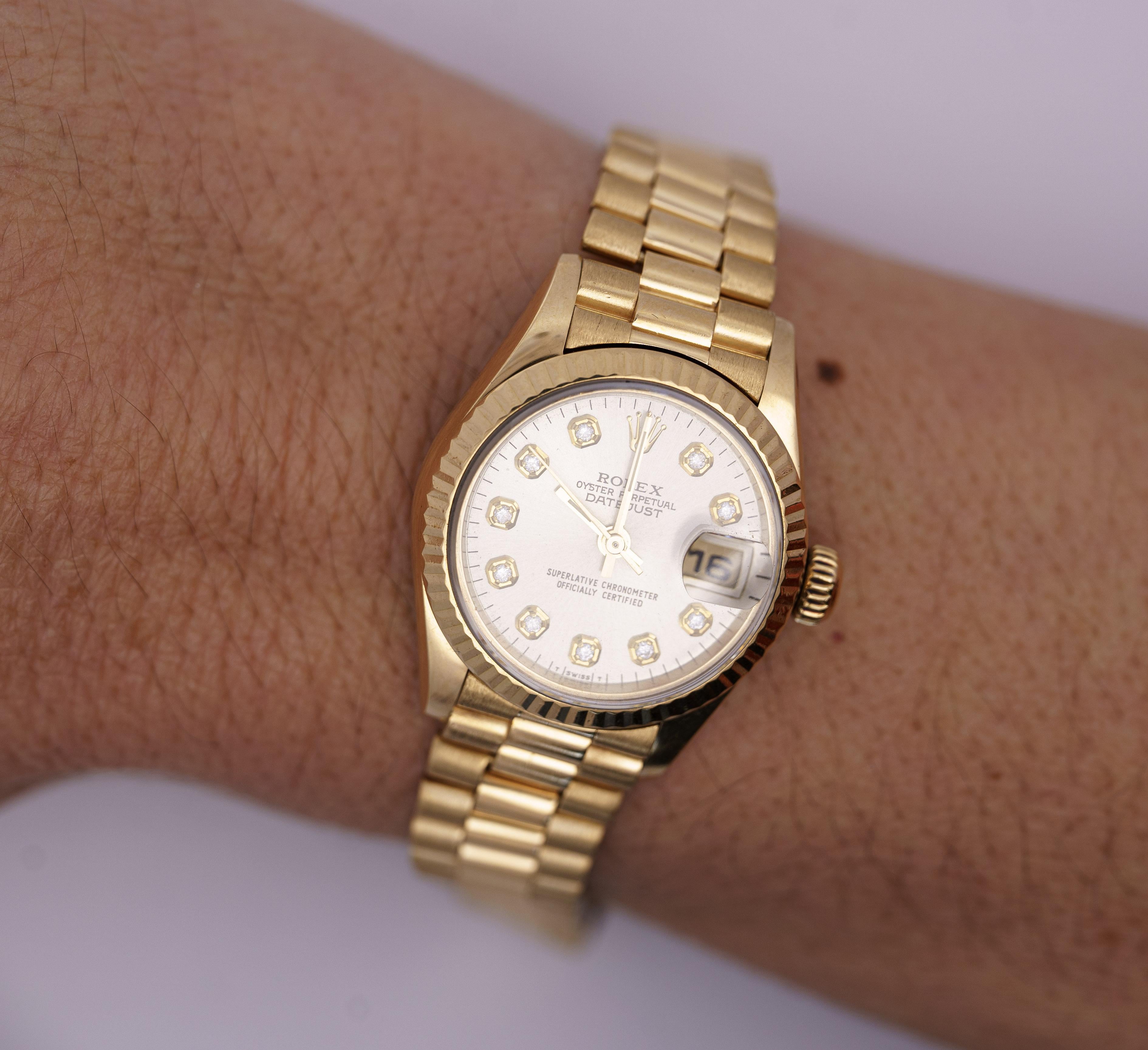 Rolex President Datejust 18k Gold Diamond Dial Ladies Watch 79178  Box/Papers In Good Condition For Sale In Miami, FL