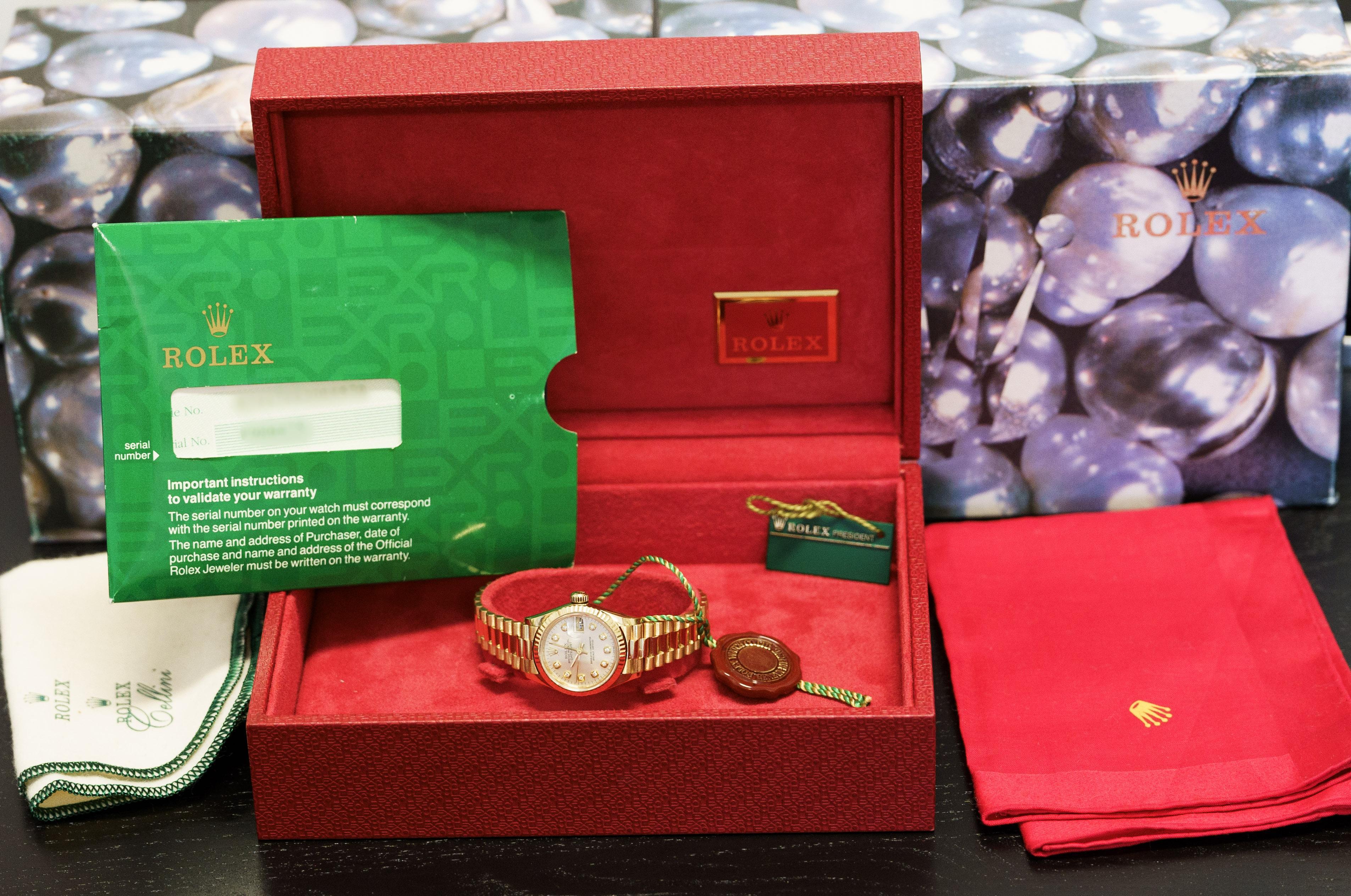 Rolex President Datejust 18k Gold Diamant-Zifferblatt Damenuhr 79178  Box/Papiere im Angebot 5