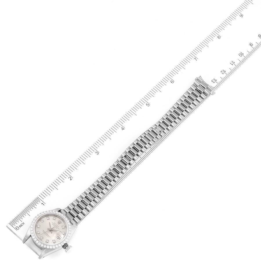 Rolex President Datejust 18k White Gold Diamond Ladies Watch 69139 For Sale 4