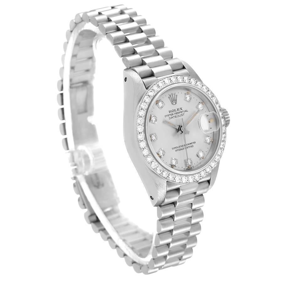 Rolex President Datejust 18k White Gold Diamond Ladies Watch 69139 In Good Condition For Sale In Atlanta, GA