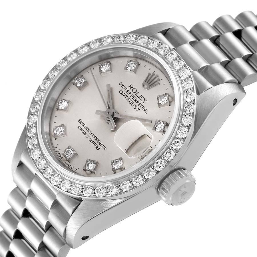 Rolex President Datejust 18k White Gold Diamond Ladies Watch 69139 In Good Condition For Sale In Atlanta, GA