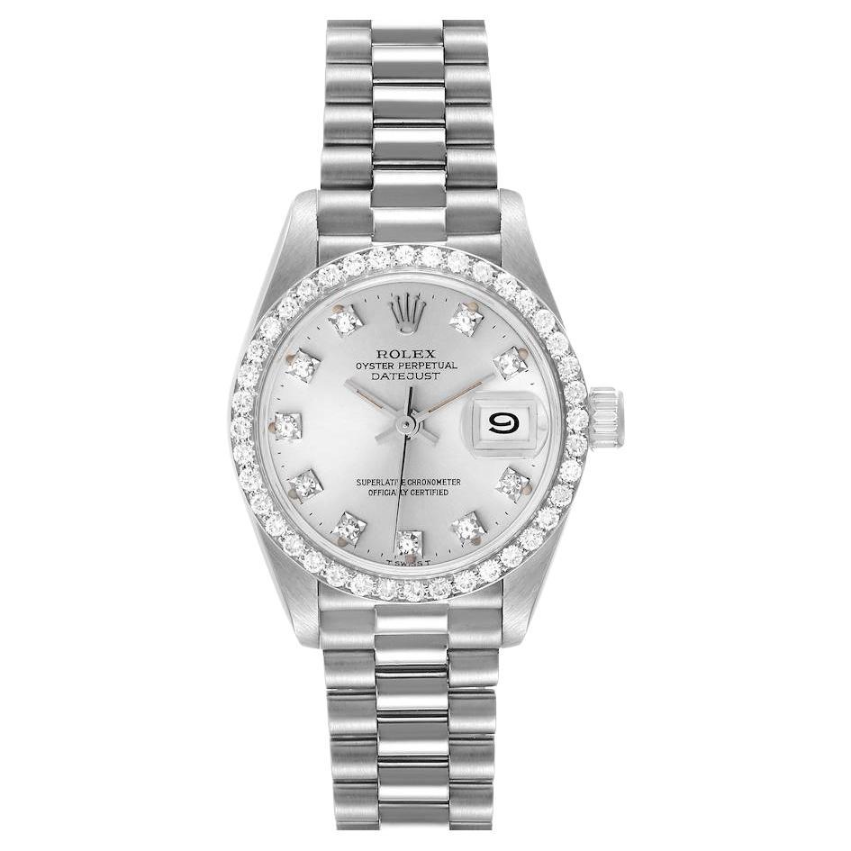 Rolex President Datejust 18k White Gold Diamond Ladies Watch 69139 For Sale