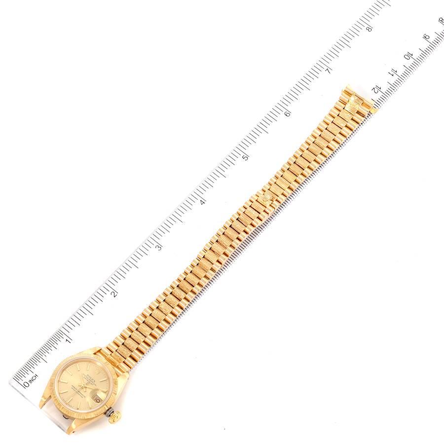 Rolex President Datejust 18K Yellow Gold Bark Finish Ladies Watch 69278 For Sale 6