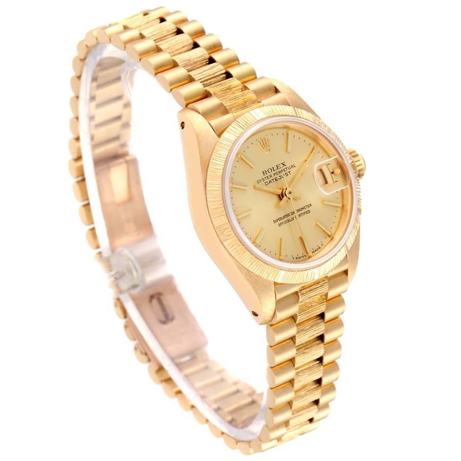 Rolex President Datejust 18K Yellow Gold Bark Finish Ladies Watch 69278 In Excellent Condition For Sale In Atlanta, GA