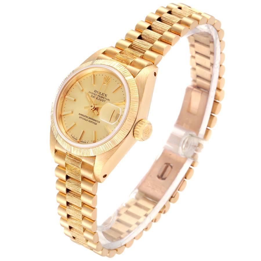 Women's Rolex President Datejust 18K Yellow Gold Bark Finish Ladies Watch 69278 For Sale
