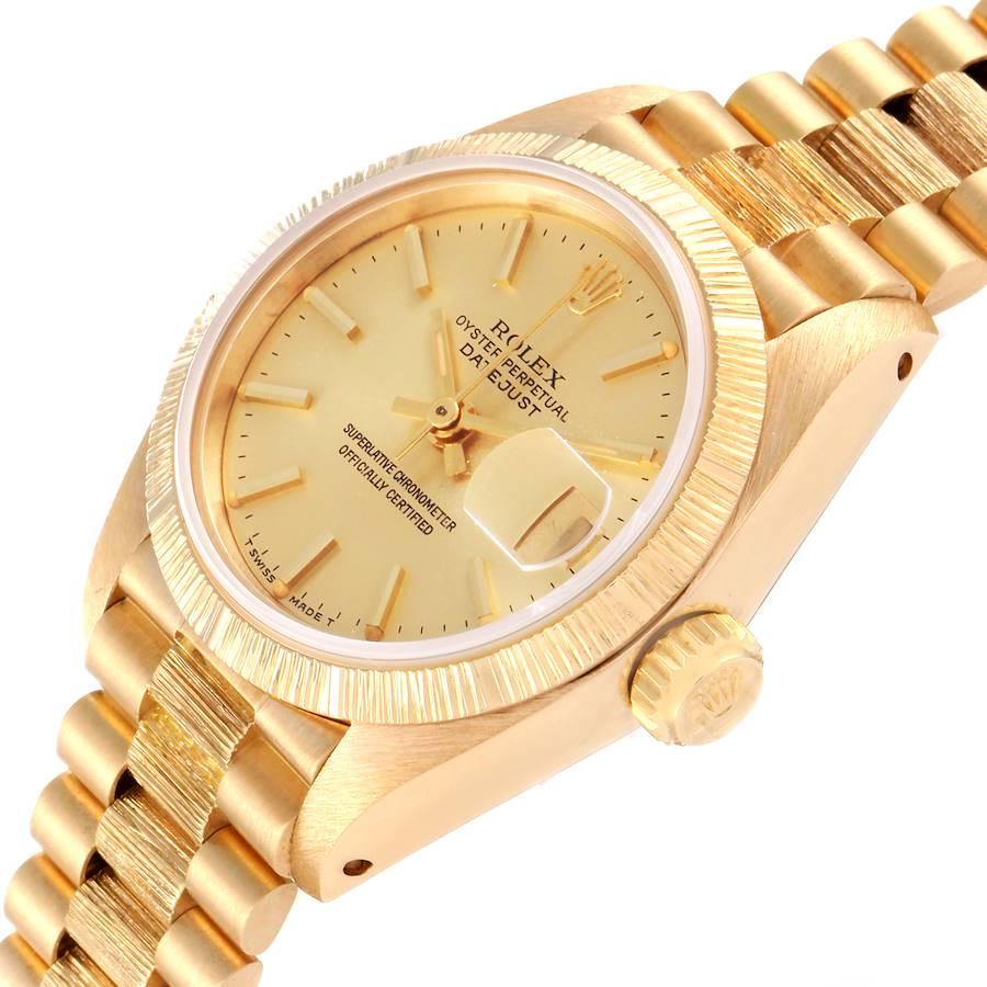 Rolex President Datejust 18K Yellow Gold Bark Finish Ladies Watch 69278 For Sale 1