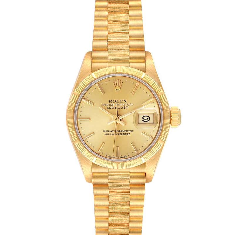 ROLEX Yellow Gold President Wristwatch with Bark-Finish Bezel and ...