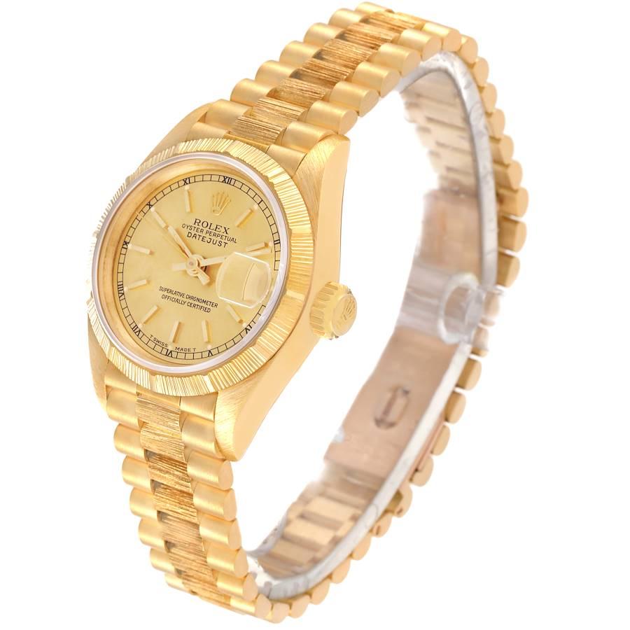 Rolex President Datejust 18K Yellow Gold Bark Finish Watch 69278 In Excellent Condition In Atlanta, GA