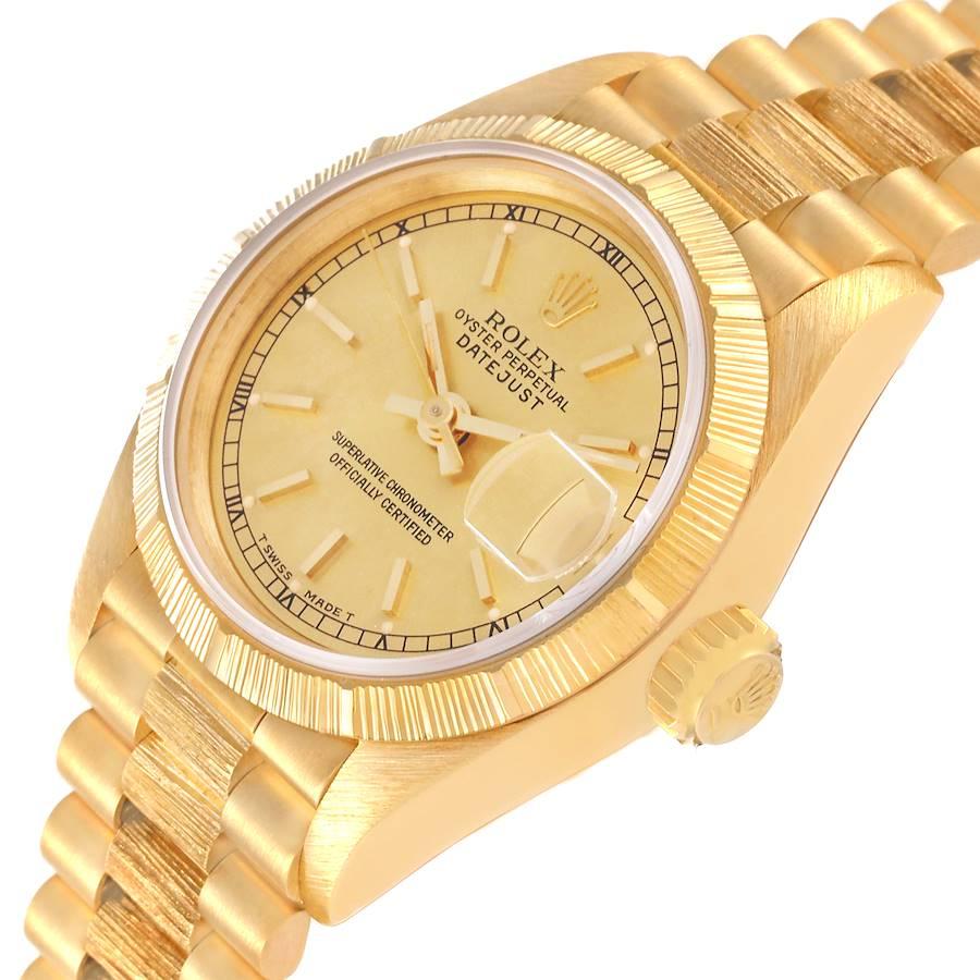 Women's Rolex President Datejust 18K Yellow Gold Bark Finish Watch 69278