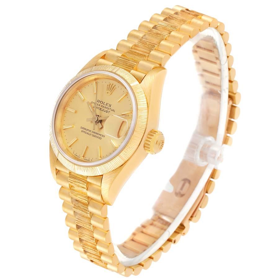 Rolex President Datejust 18K Gelbgold Bark Finish Uhr 69278 Papiere Damen im Angebot