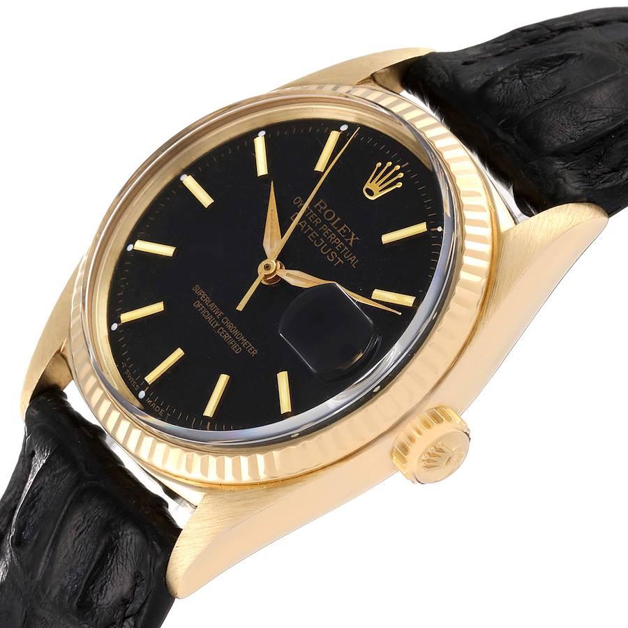 Rolex President Datejust 18k Yellow Gold Black Dial Vintage Mens Watch 1601 1