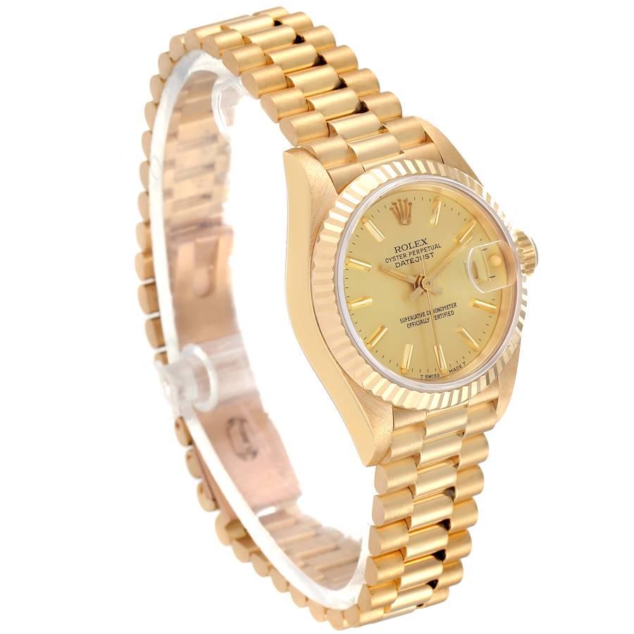 Rolex President Datejust 18K Yellow Gold Champagne Dial Ladies Watch 69178 In Excellent Condition For Sale In Atlanta, GA
