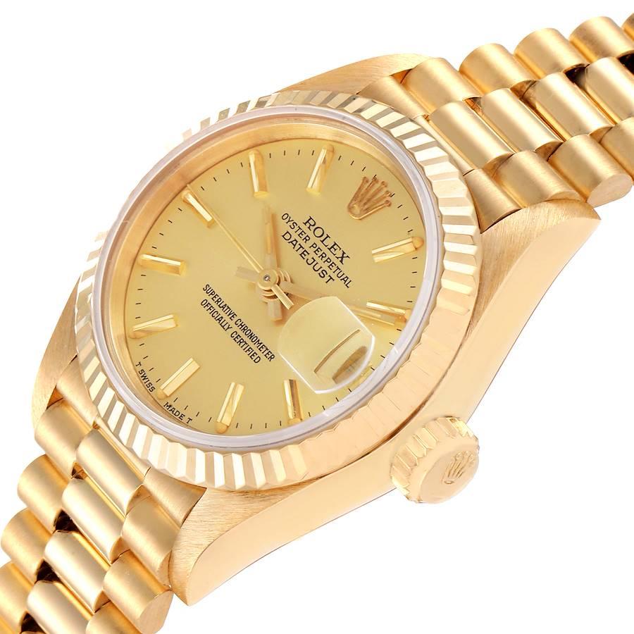 Rolex President Datejust 18K Yellow Gold Champagne Dial Ladies Watch 69178 For Sale 1