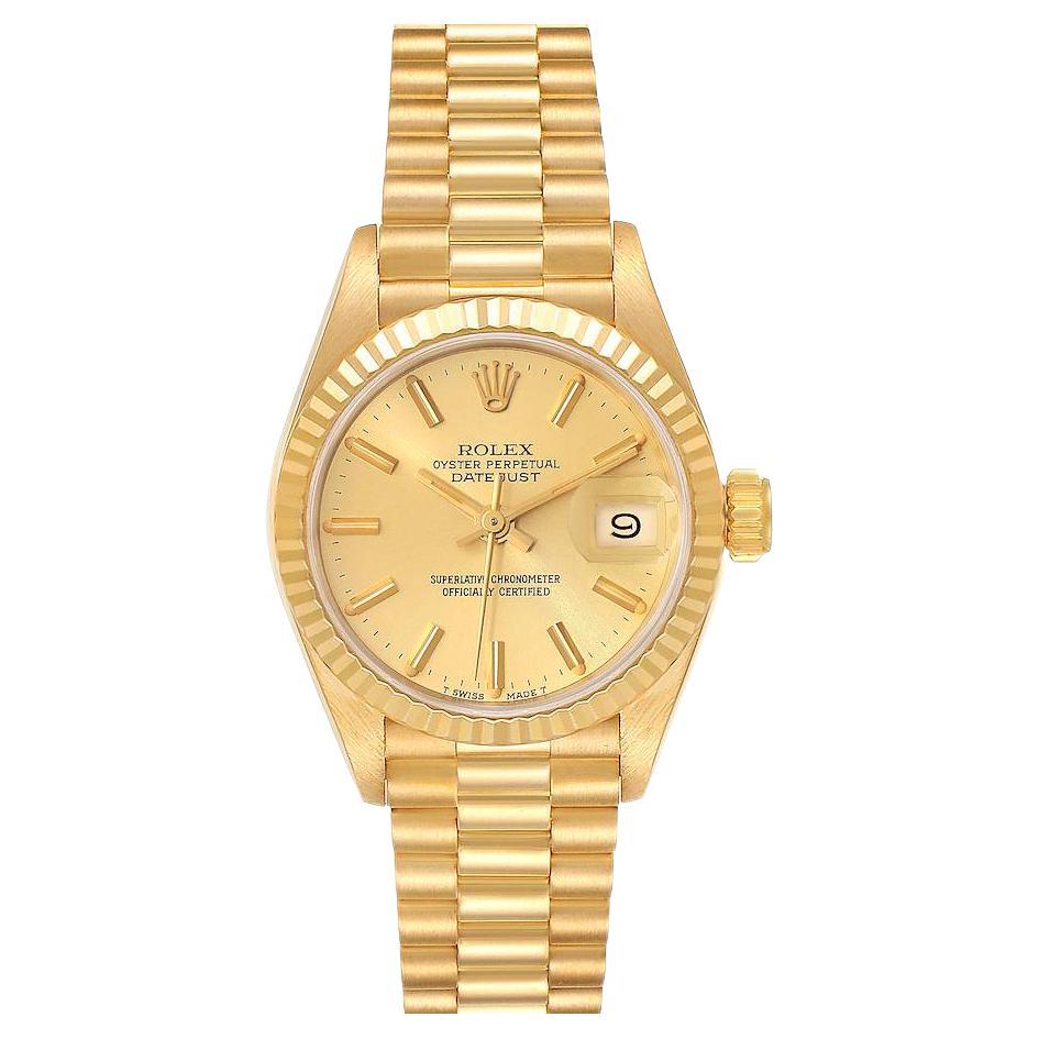 Rolex President Datejust 18K Yellow Gold Champagne Dial Ladies Watch 69178 For Sale
