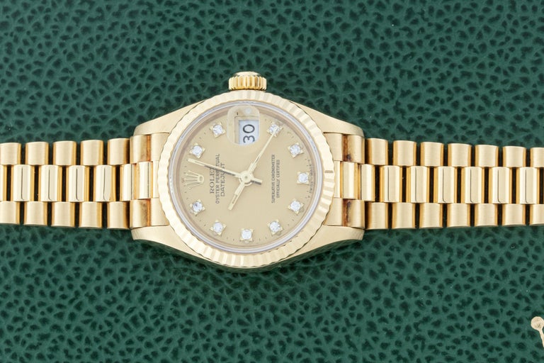 Women's Rolex President Datejust 18K Yellow Gold Champagne Diamond Dial Lady Watch 69178 For Sale