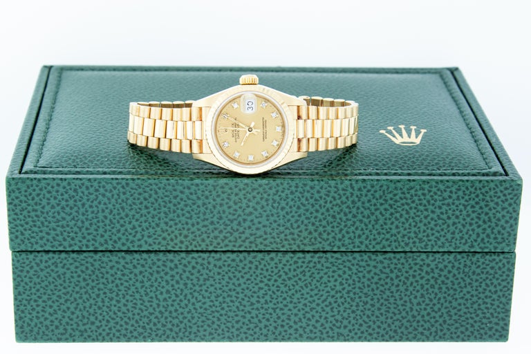 Rolex President Datejust 18K Yellow Gold Champagne Diamond Dial Lady Watch 69178 For Sale 1