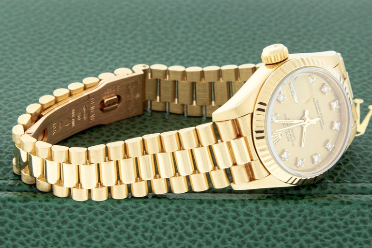 Rolex President Datejust 18K Yellow Gold Champagne Diamond Dial Lady Watch 69178 For Sale 3