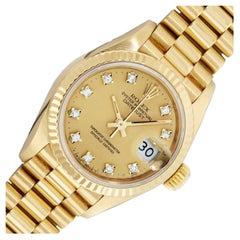 Rolex President Datejust 18K Yellow Gold Champagne Diamond Dial Lady Watch 69178