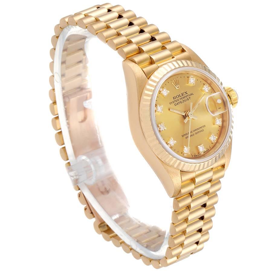 Rolex President Datejust 18k Yellow Gold Diamond Ladies Watch 69178 In Excellent Condition For Sale In Atlanta, GA