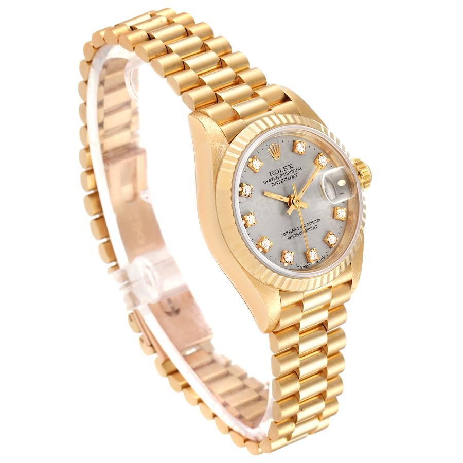 Rolex President Datejust 18K Yellow Gold Diamond Ladies Watch 69178 In Good Condition For Sale In Atlanta, GA