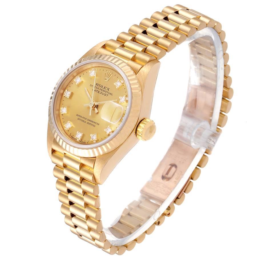 Women's Rolex President Datejust 18k Yellow Gold Diamond Ladies Watch 69178 For Sale
