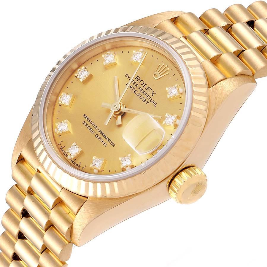 Rolex President Datejust 18k Yellow Gold Diamond Ladies Watch 69178 For Sale 1