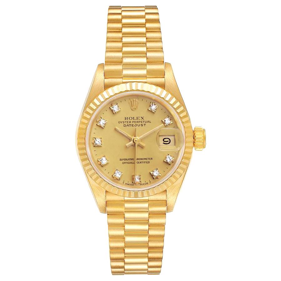 Rolex President Datejust 18k Yellow Gold Diamond Ladies Watch 69178 For Sale