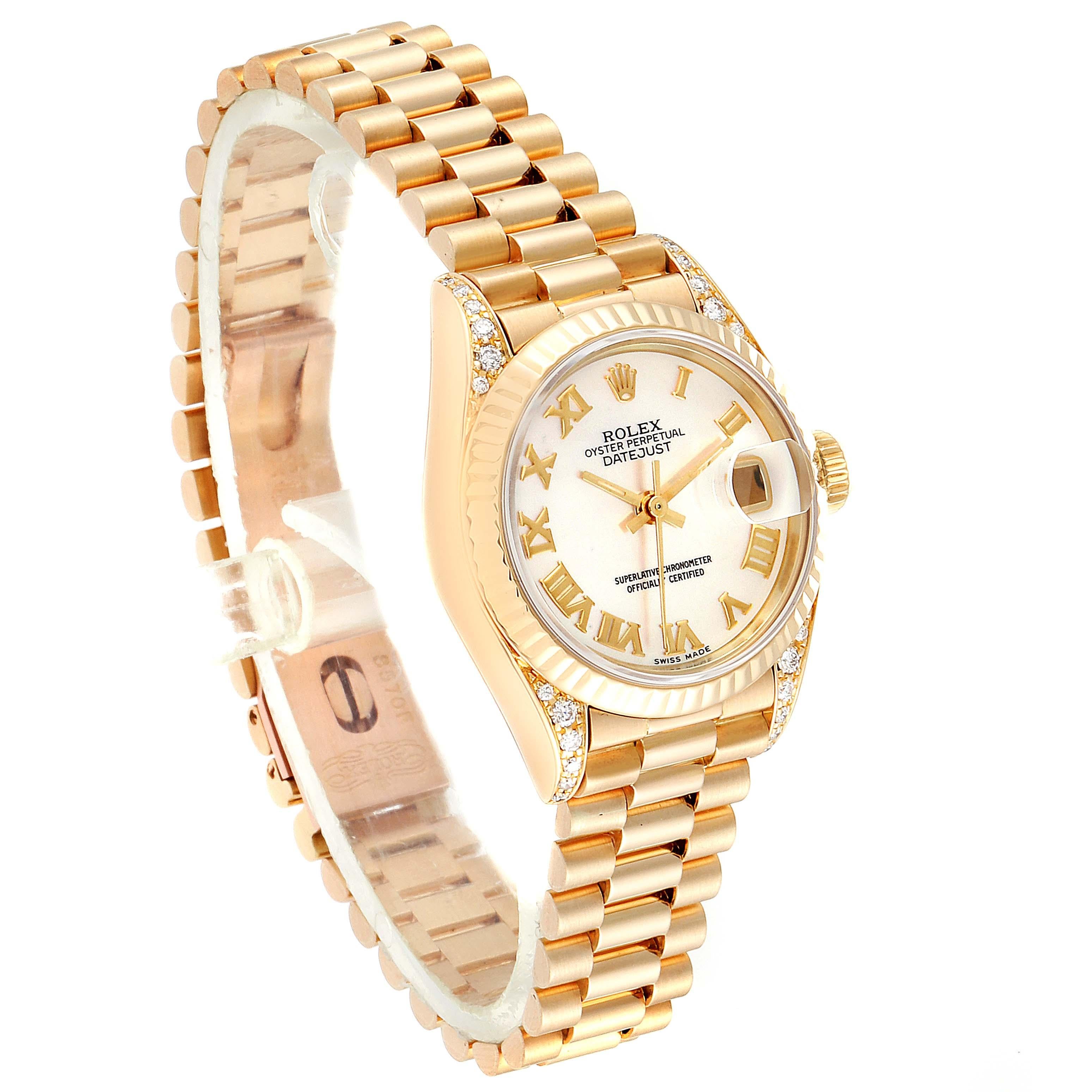 Rolex President Datejust 18 Karat Yellow Gold Diamond Watch 69188 In Excellent Condition In Atlanta, GA