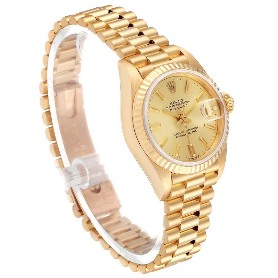 Rolex President Datejust 18 Karat Yellow Gold Ladies Watch 69178 In Excellent Condition For Sale In Atlanta, GA