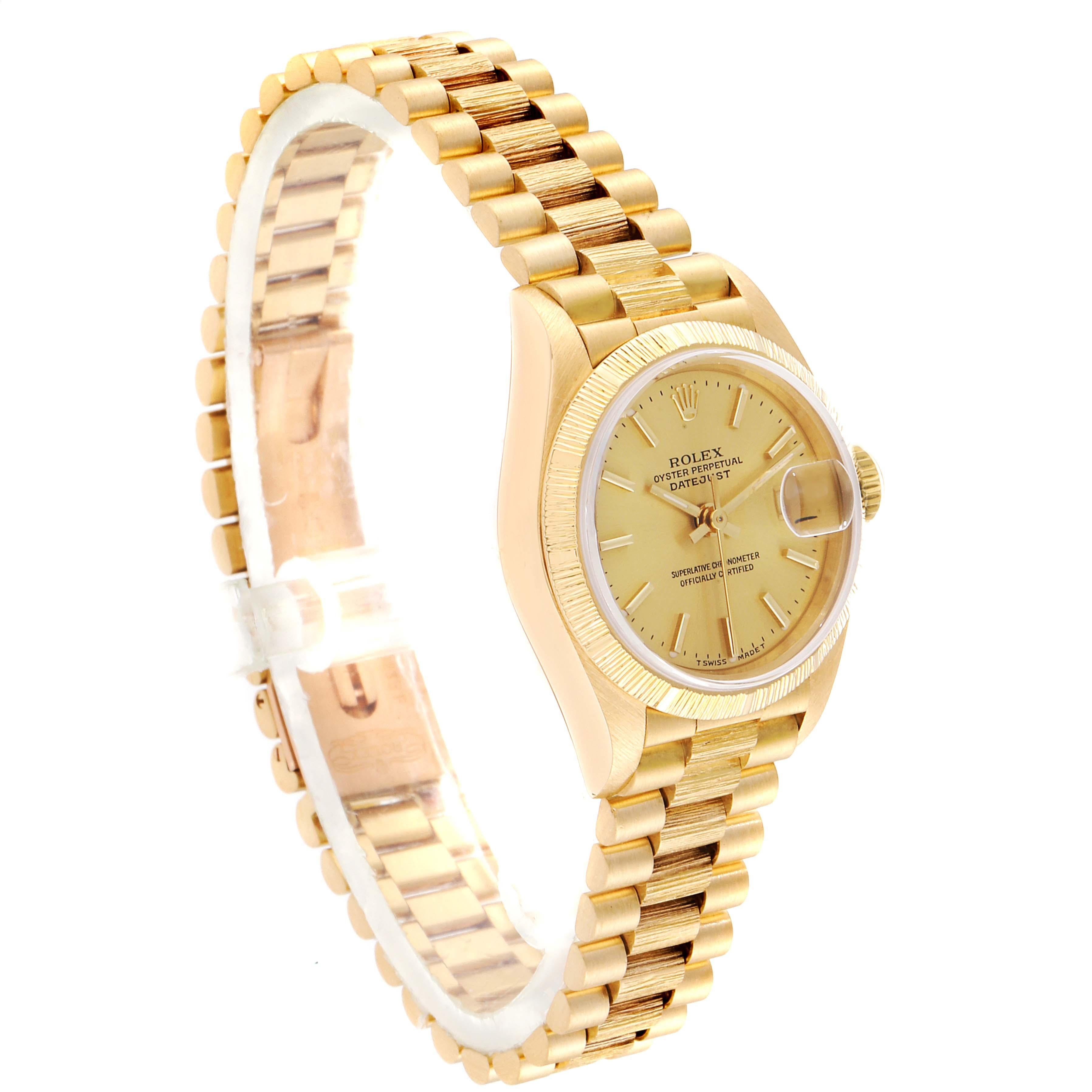 Rolex President Datejust 18 Karat Yellow Gold Ladies Watch 69278 In Excellent Condition For Sale In Atlanta, GA