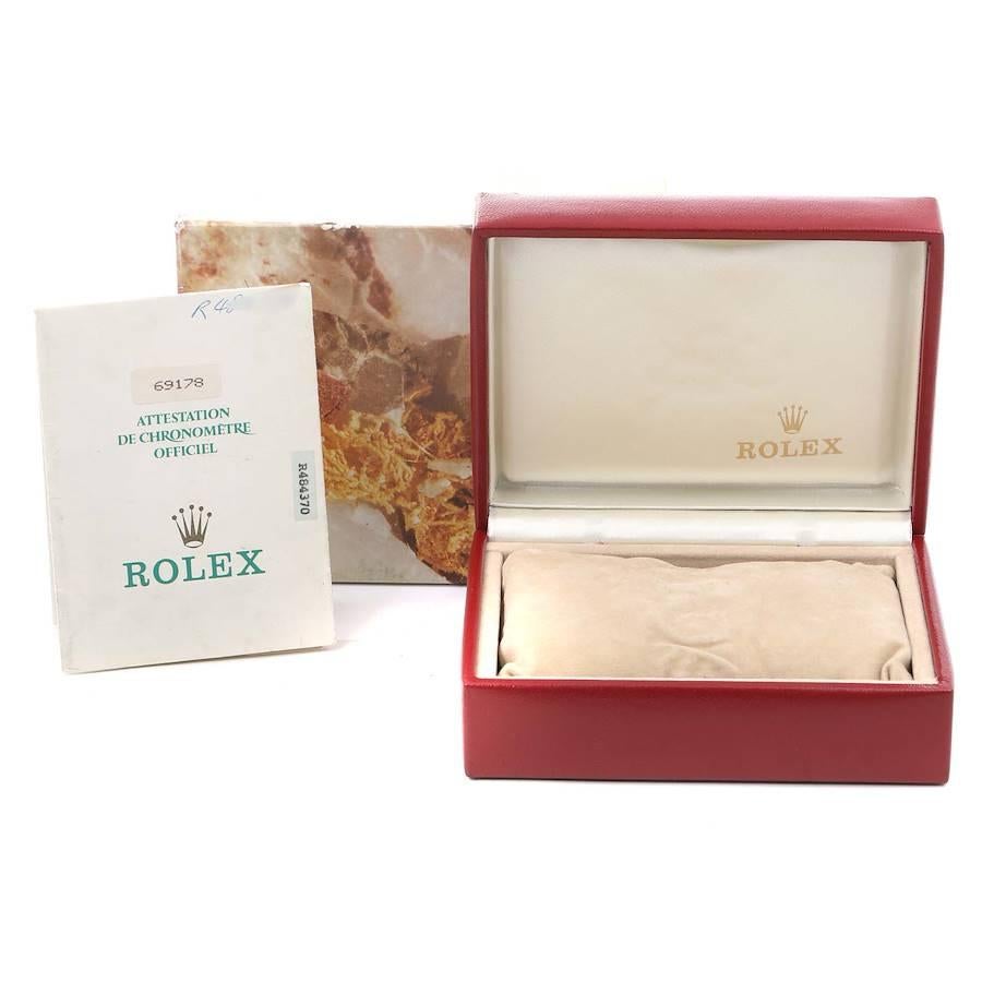 Rolex President Datejust 18 Karat Yellow Gold Linen Dial Watch 69178 Box Papers For Sale 8