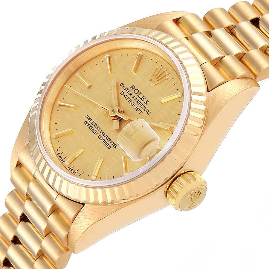 Rolex President Datejust 18 Karat Yellow Gold Linen Dial Watch 69178 Box Papers For Sale 1