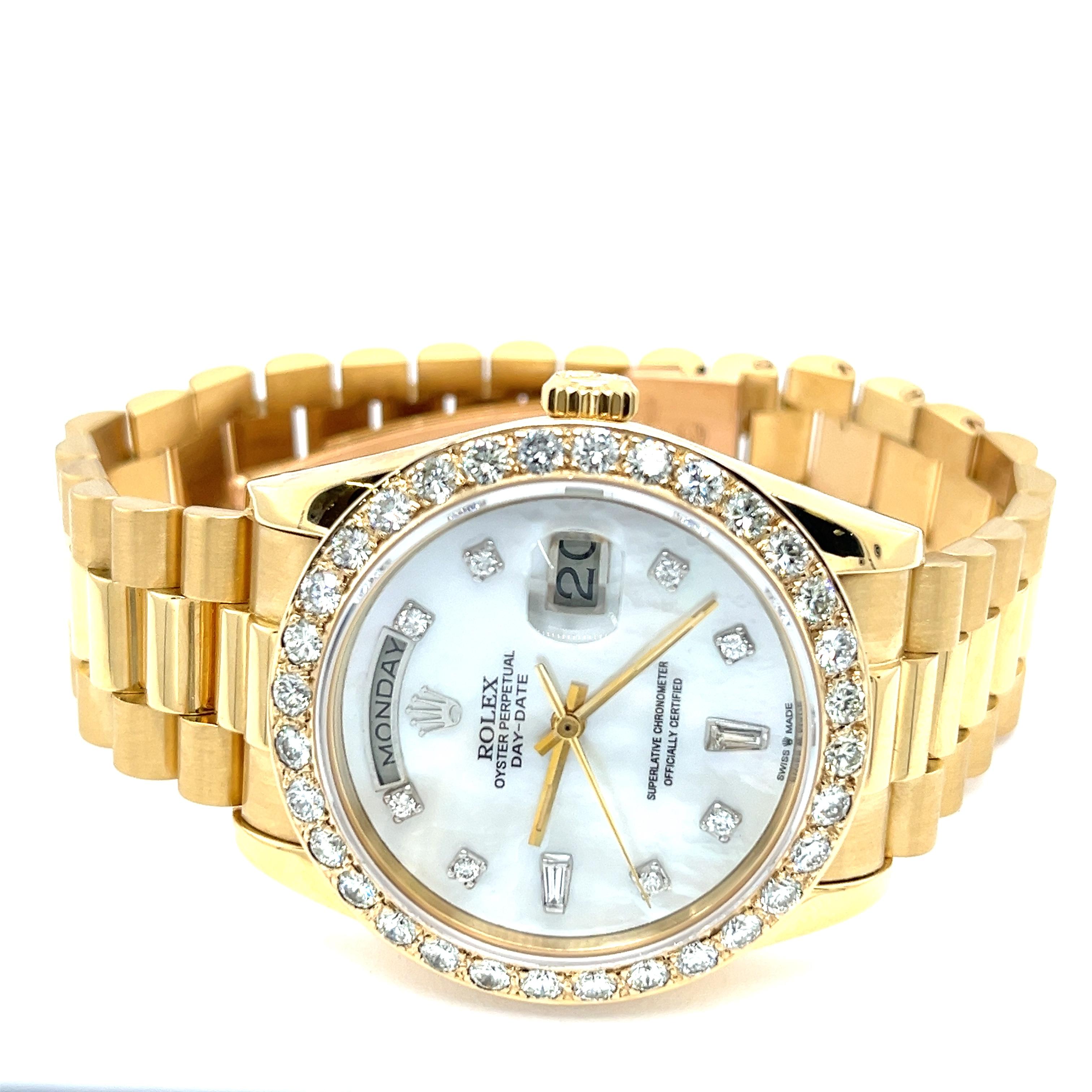 Brilliant Cut Rolex President Datejust 18K Yellow Gold MOP Diamond Dial Diamond Bezel 36mm