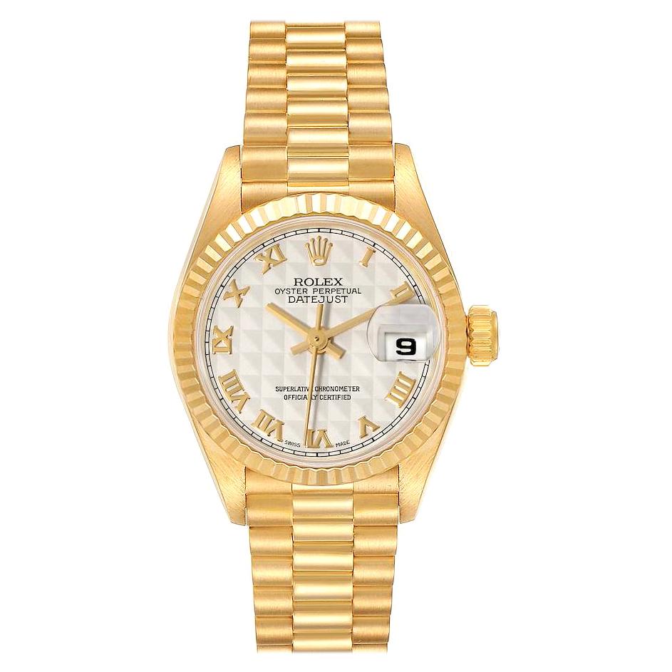 Rolex President Datejust 18K Yellow Gold Pyramid Ladies Watch 69178 For Sale