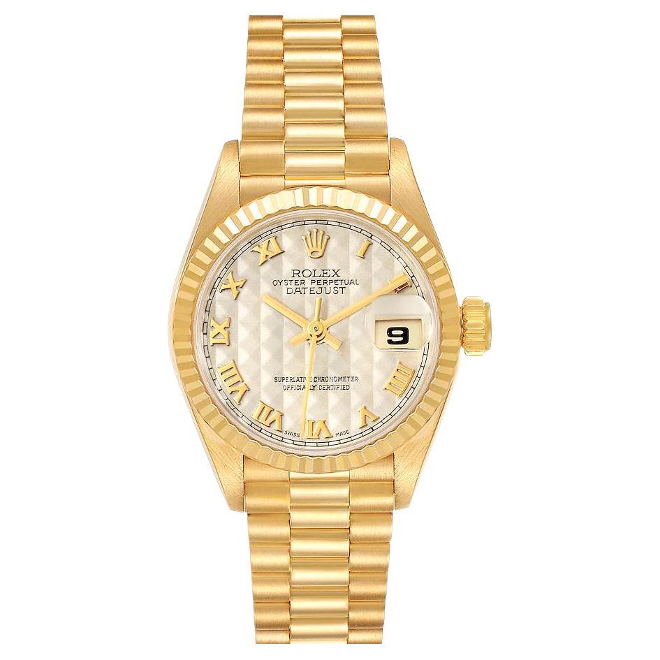 Rolex President Datejust 18K Yellow Gold Pyramid Ladies Watch 69178