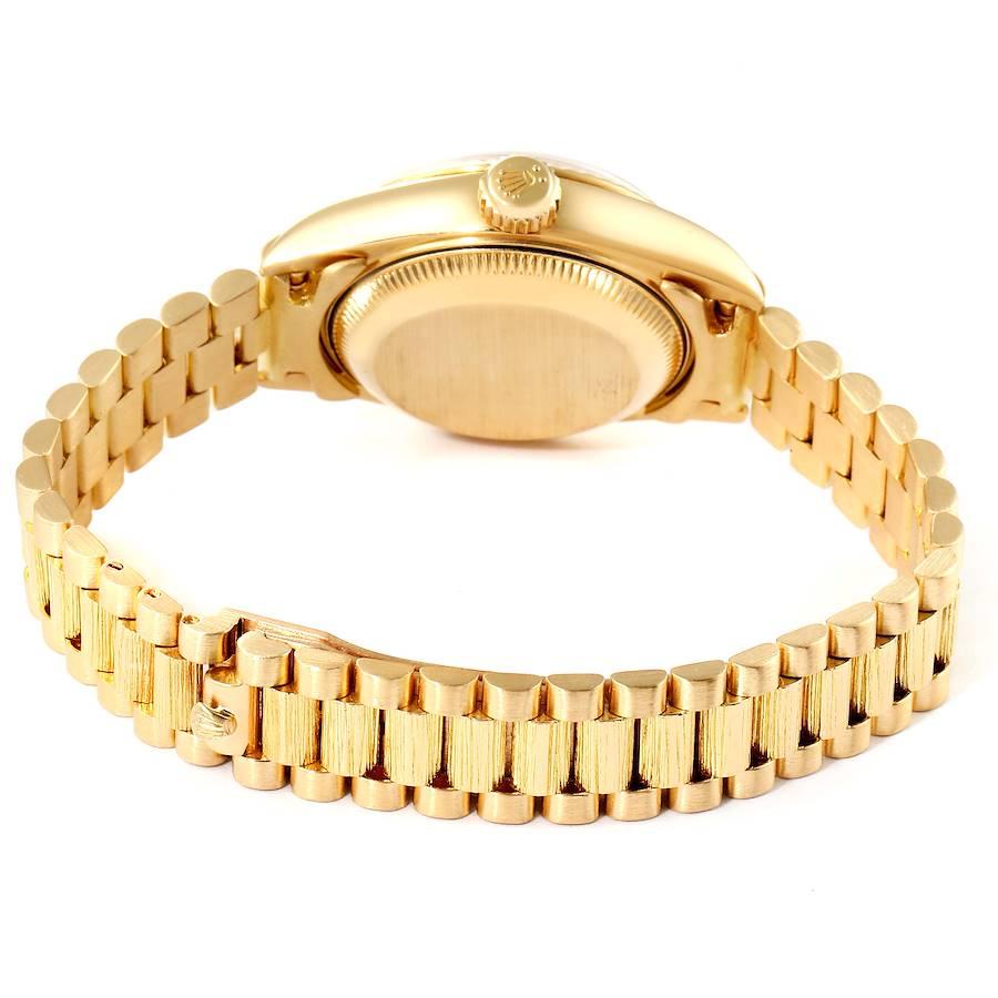 Rolex Präsident Datejust 18K Gelbgold Tapestry Zifferblatt Damenuhr 69178 im Angebot 6