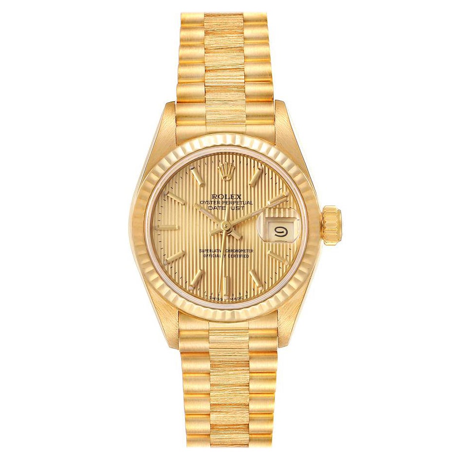 Rolex Präsident Datejust 18K Gelbgold Tapestry Zifferblatt Damenuhr 69178 im Angebot