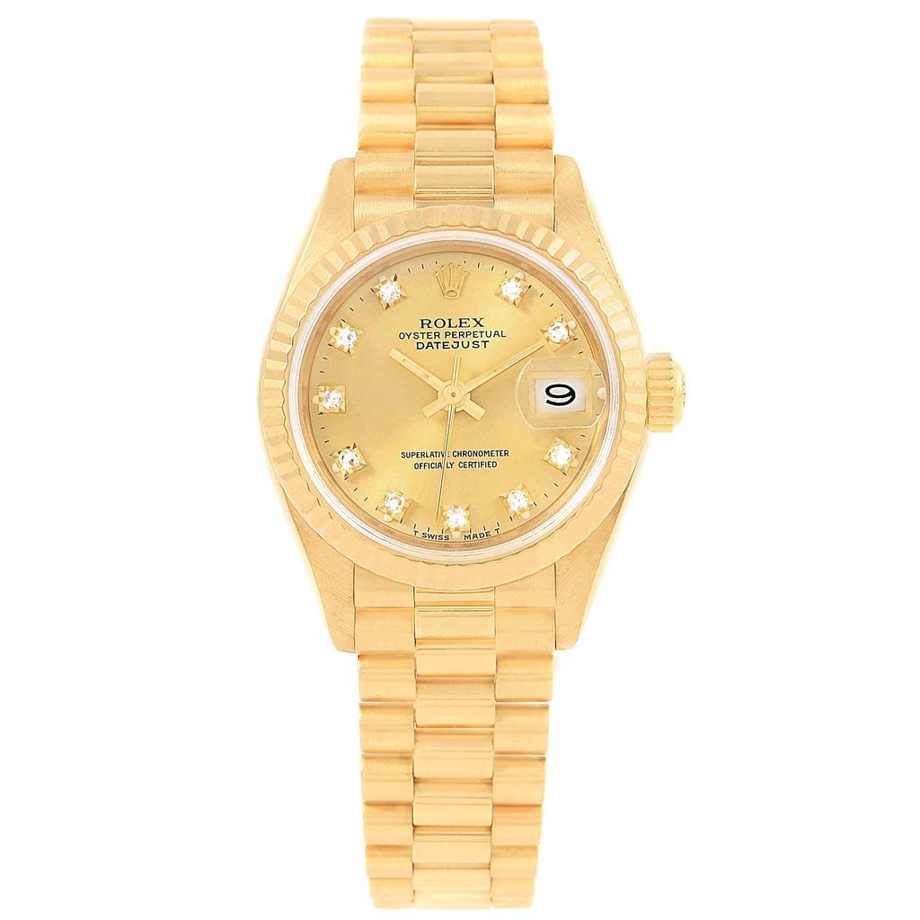 Rolex President Datejust 26 Diamond Dial Yellow Gold Ladies Watch 69178 In Excellent Condition In Atlanta, GA