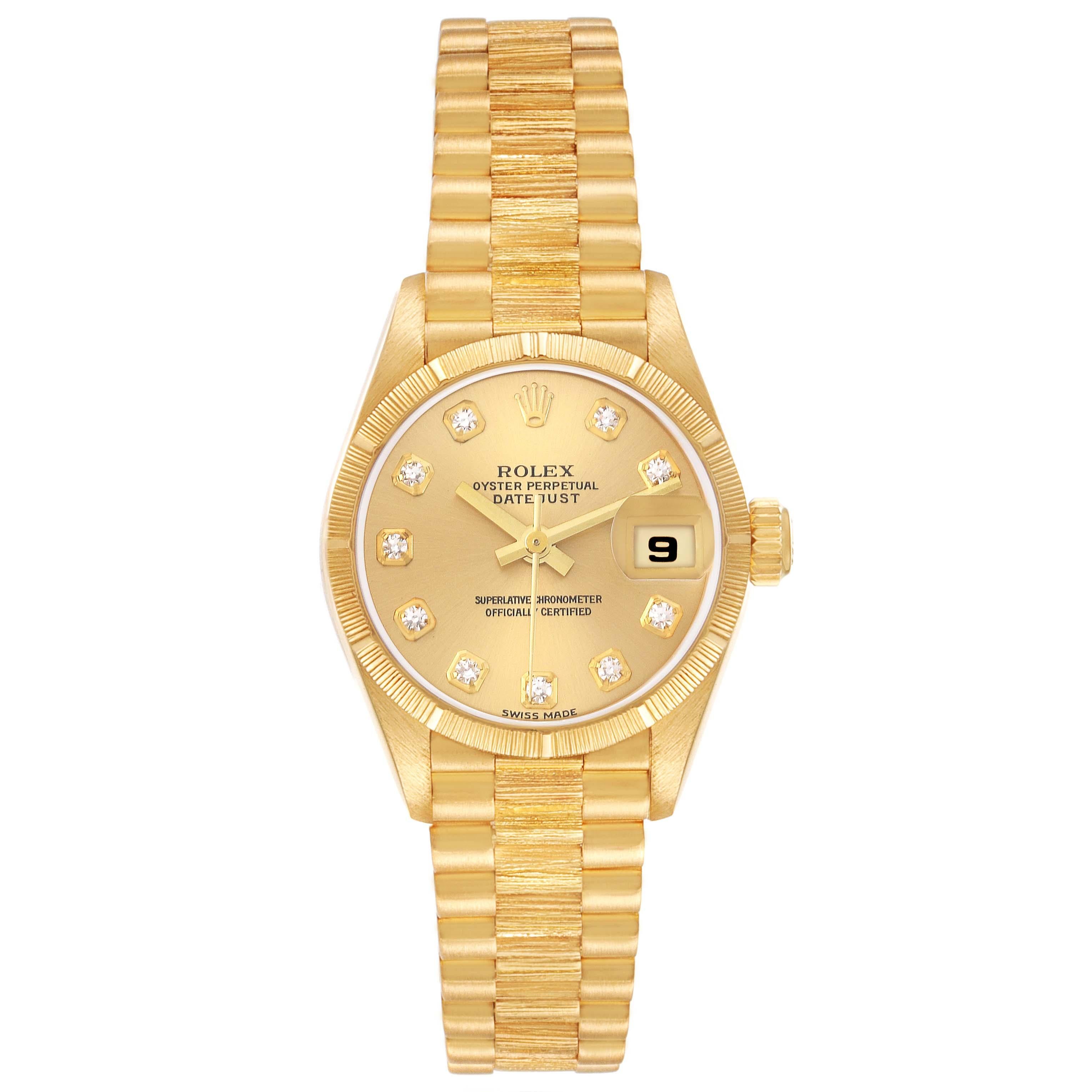 Women's Rolex President Datejust 26 Diamond Dial Yellow Gold Ladies Watch 79278 For Sale