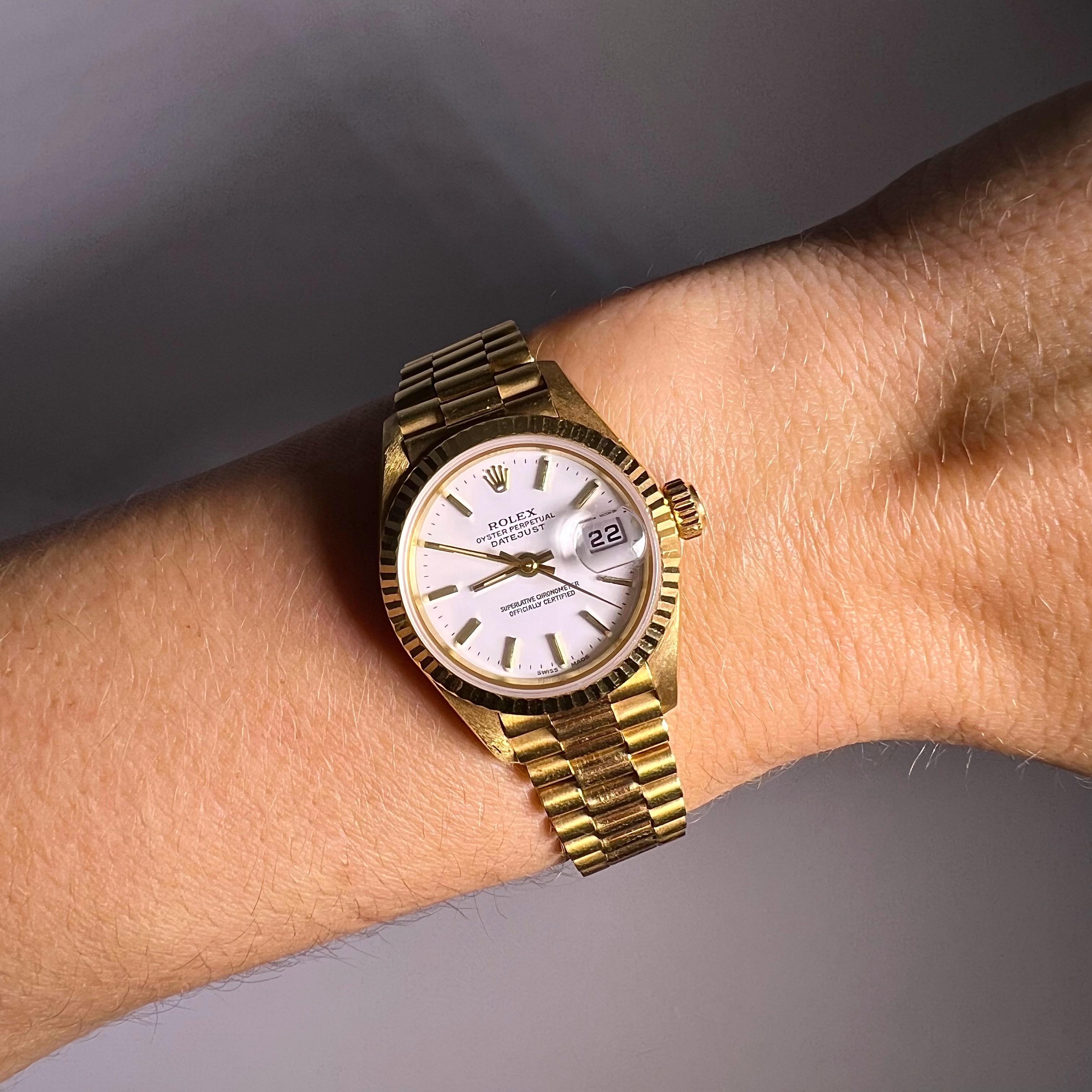 Rolex President Datejust 26 in Yellow Gold with White Dial For Sale 4