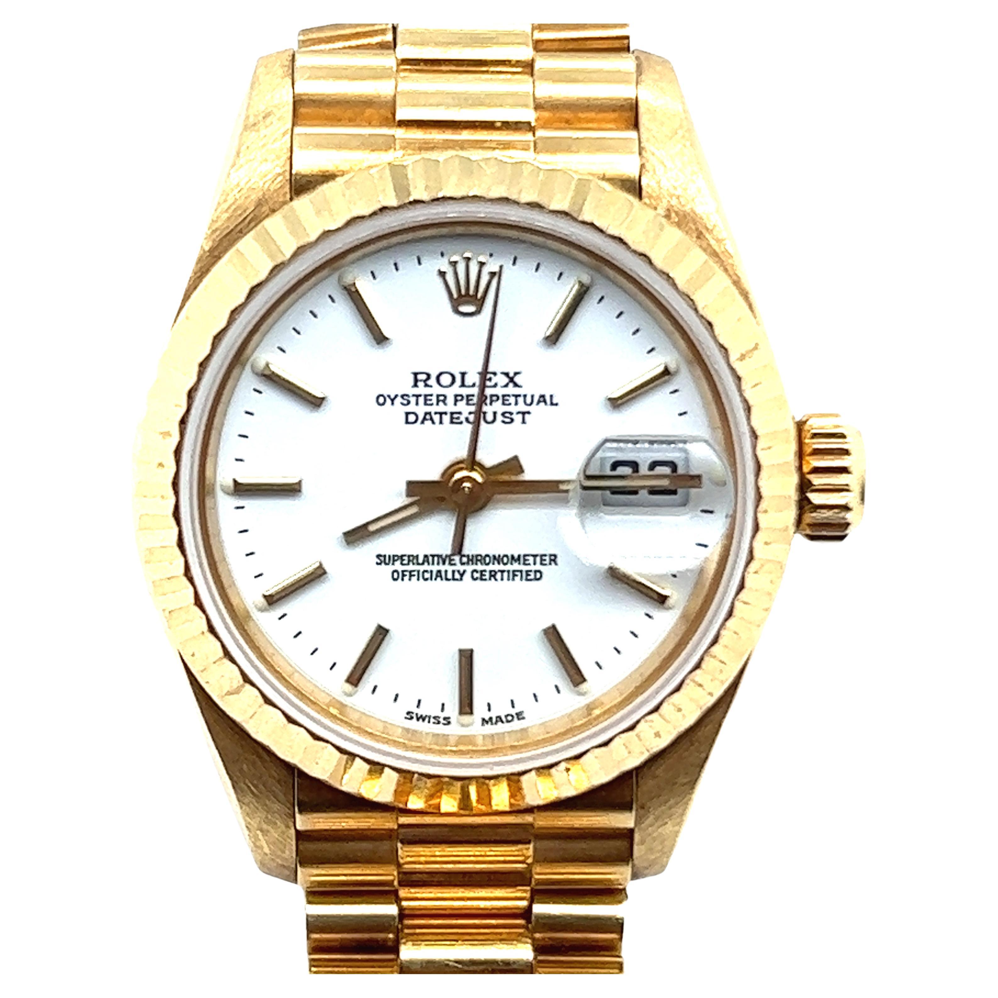 Rolex President Datejust is an ultimate classic.

While gold watches are traditionally saved for formal occasion, the modern collectors deems them as suitable everyday watches.

This timeless model has 18 Karat yellow gold oyster case 26.00 mm in