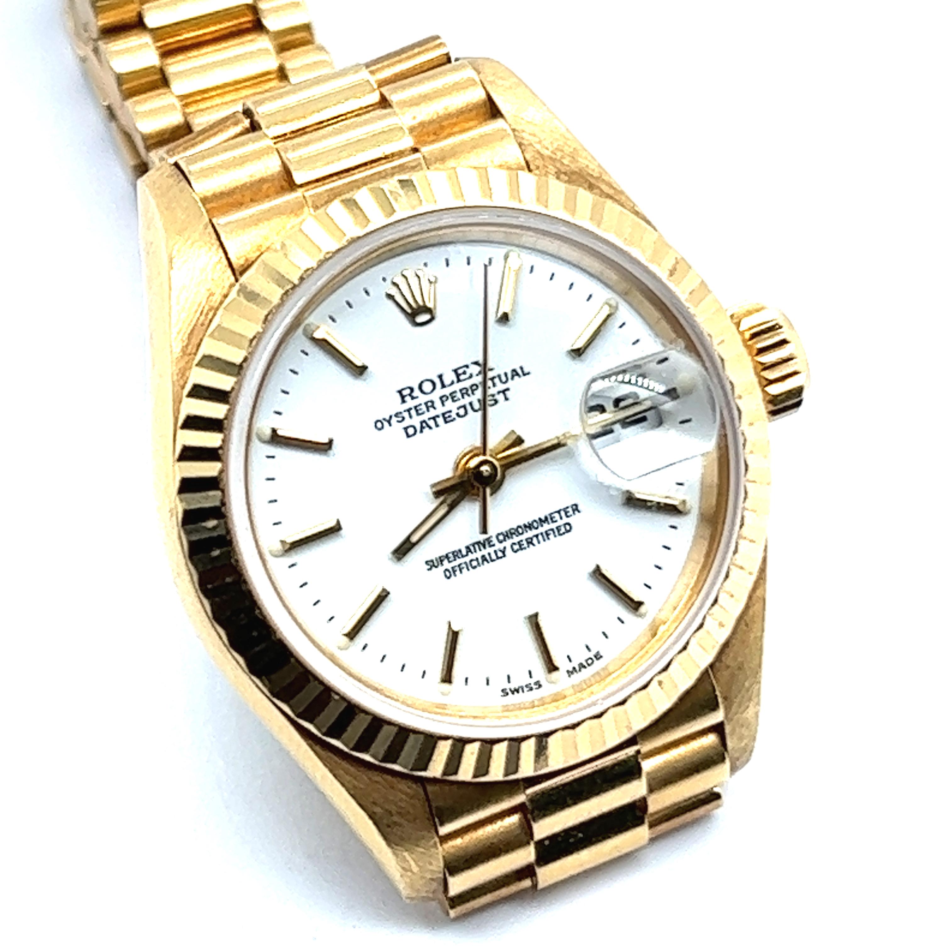 Rolex President Datejust 26 in Yellow Gold with White Dial For Sale 1