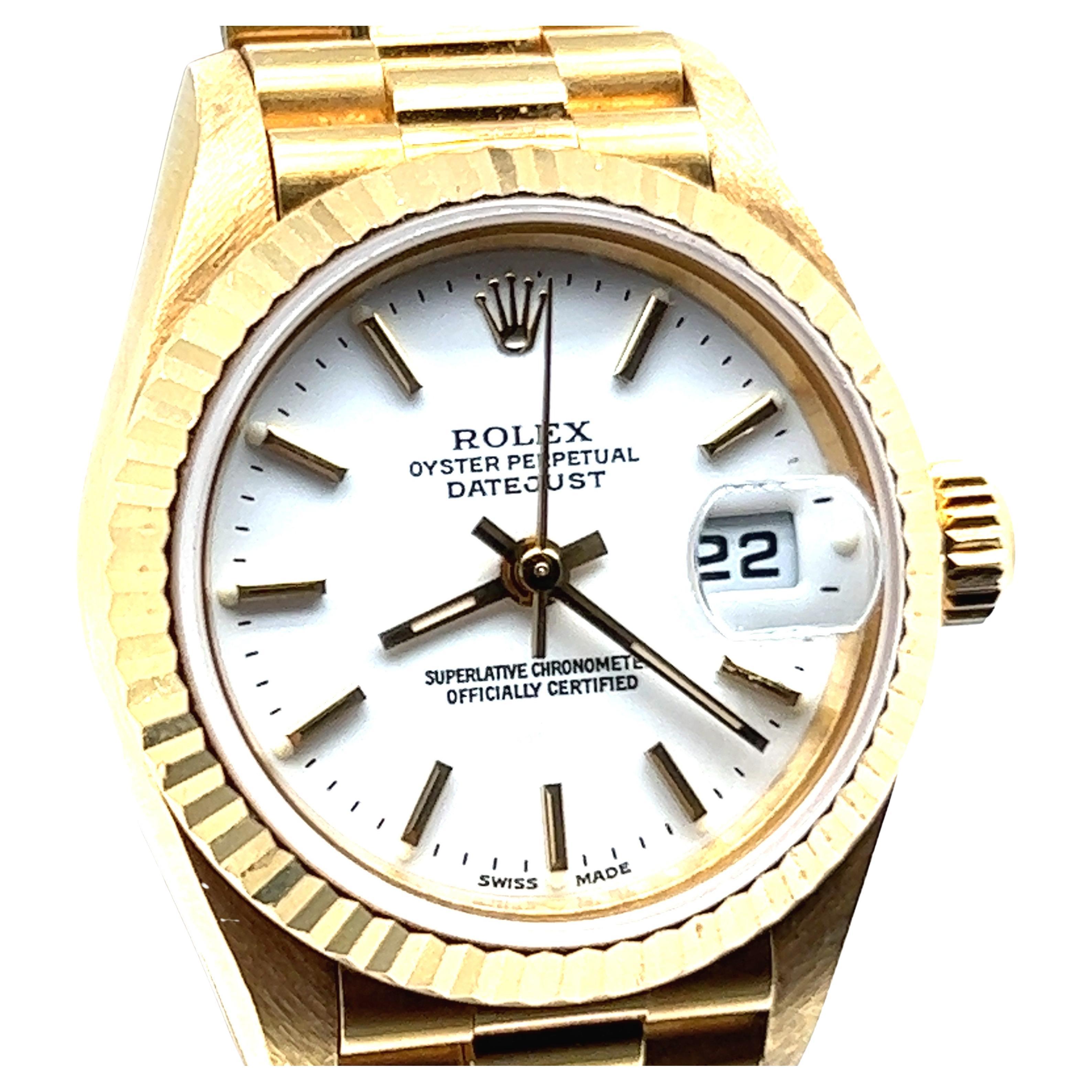 Rolex Montre President Datejust 26 en or jaune avec cadran blanc en vente