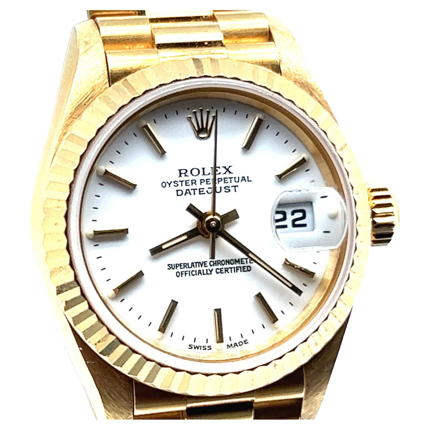 Rolex Lettering Yellow Rolex President Datejust 26 in Yellow Gold with White Dial For Sale at ...