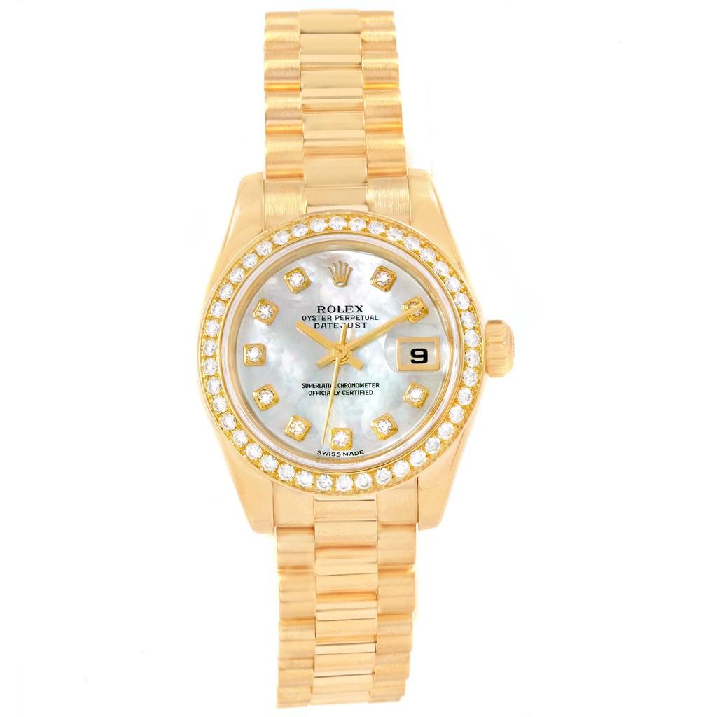 Women's Rolex President Datejust 26 Ladies Yellow Gold MOP Diamonds Watch 79138