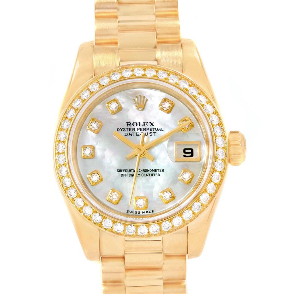 Rolex President Datejust 26 Ladies Yellow Gold MOP Diamonds Watch 79138 5