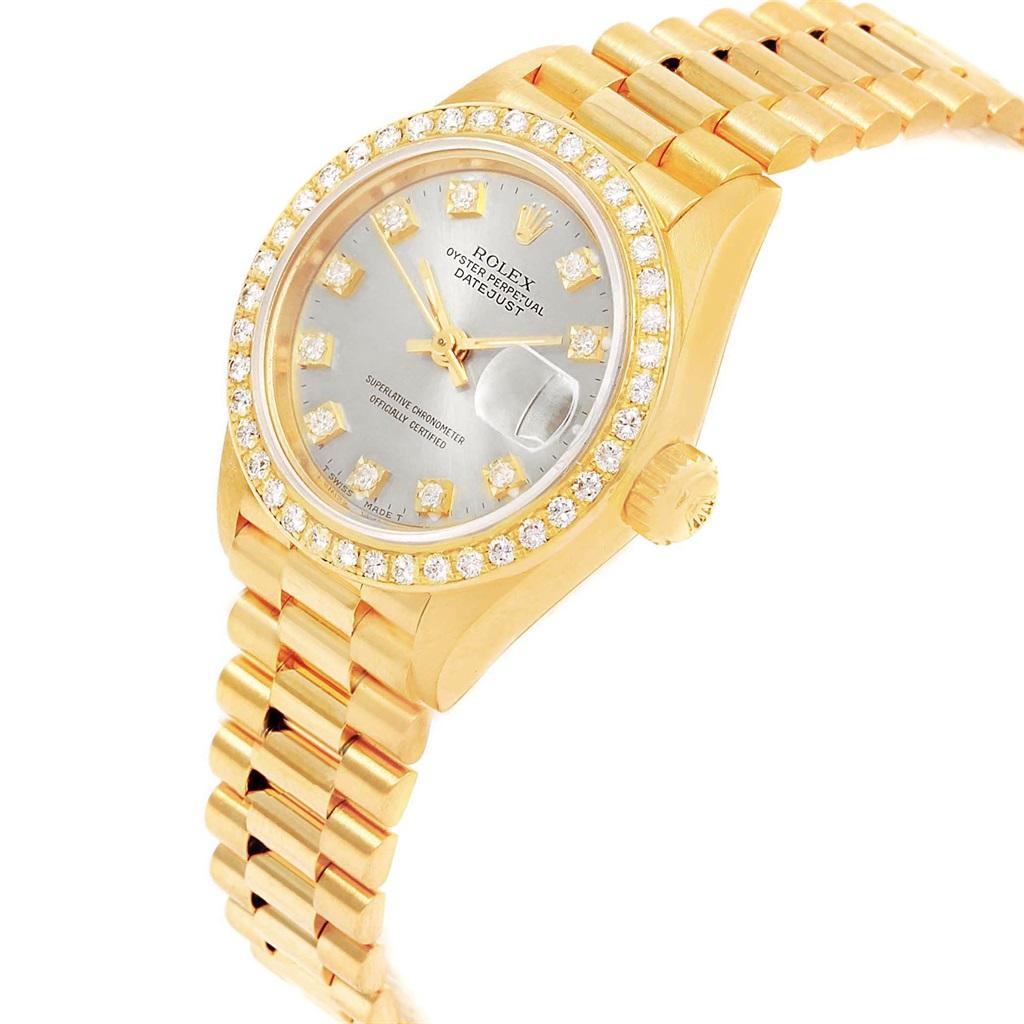 Rolex President Datejust 26 Silver Dial Yellow Gold Diamond Watch 69178 2