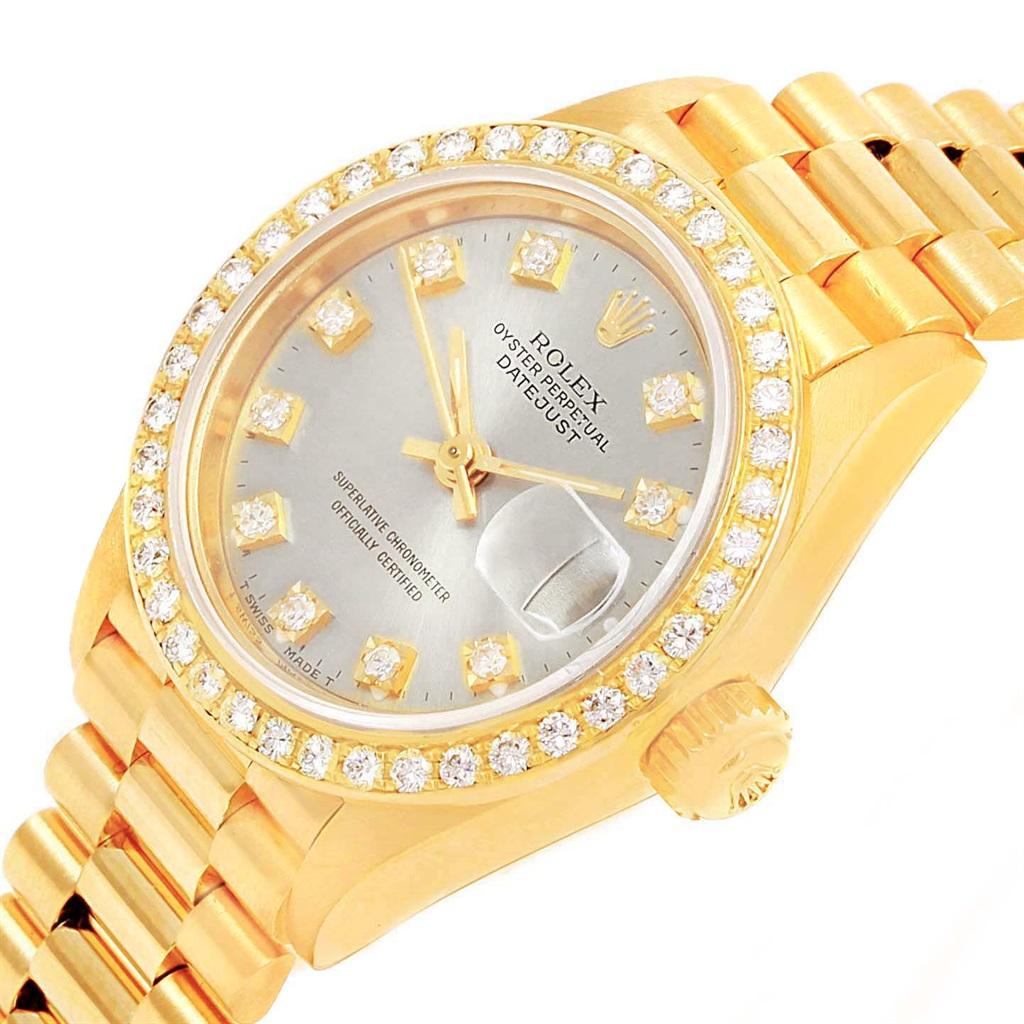 Rolex President Datejust 26 Silver Dial Yellow Gold Diamond Watch 69178 3
