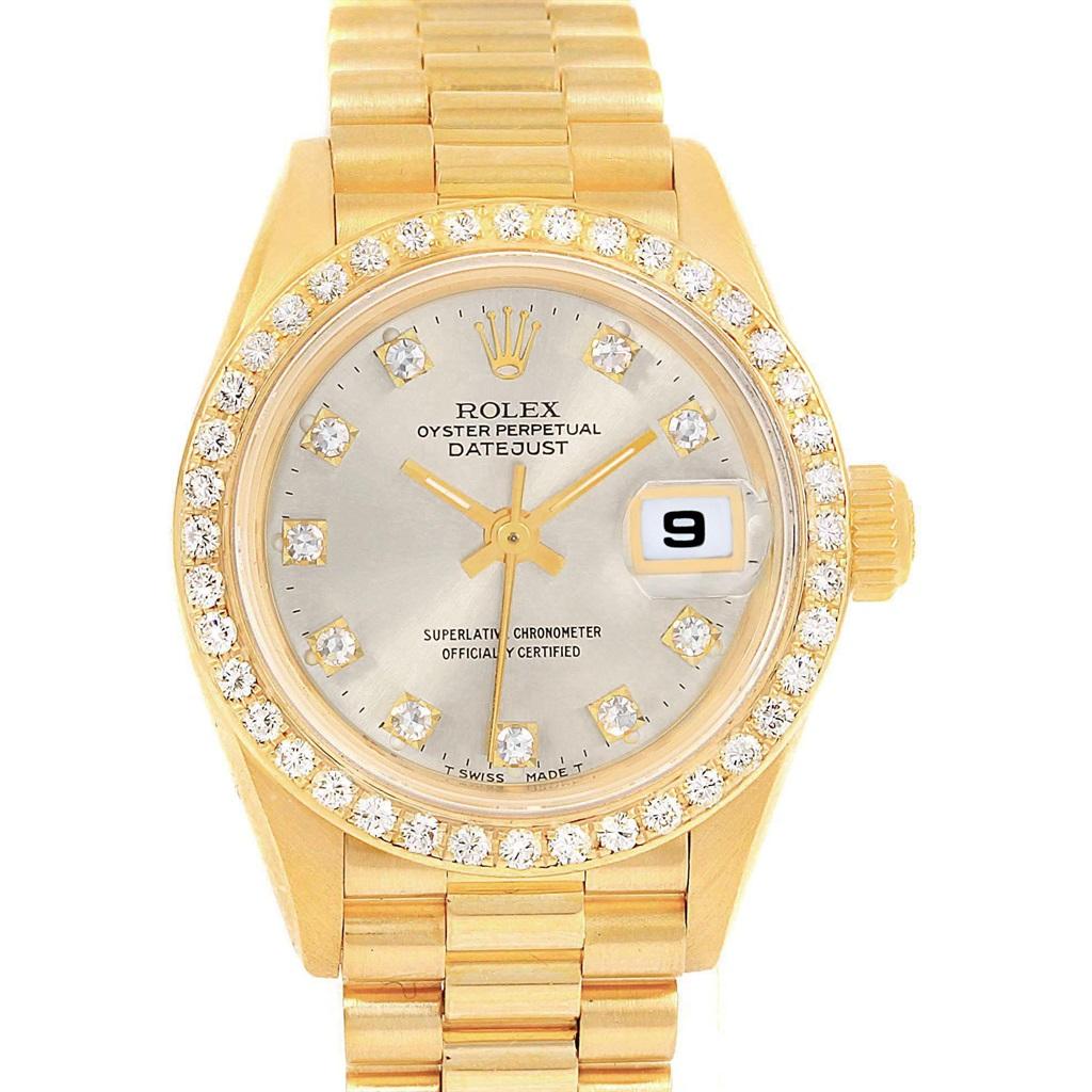 Rolex President Datejust 26 Silver Dial Yellow Gold Diamond Watch 69178 4